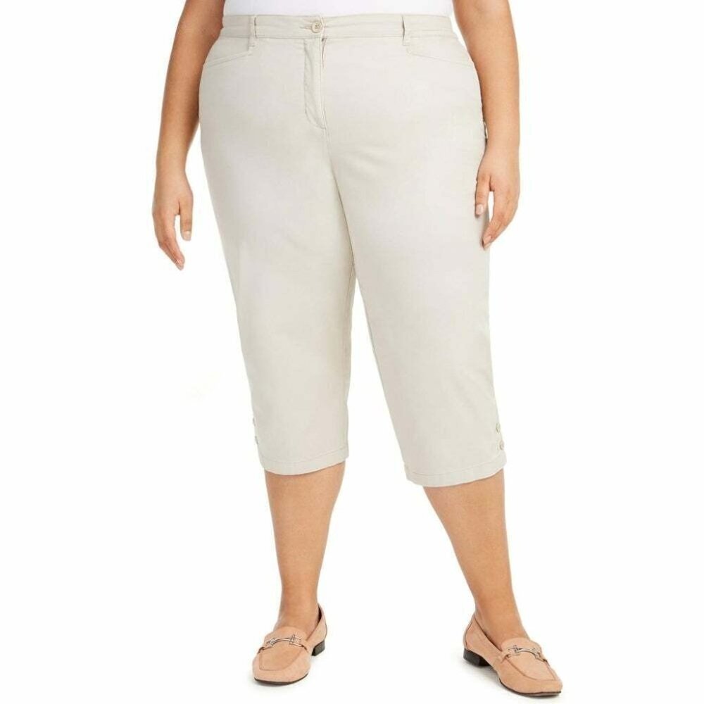 Karen Scott Women Plus Size 24W Two Button Tummy Control Comfort Waist Capri 139